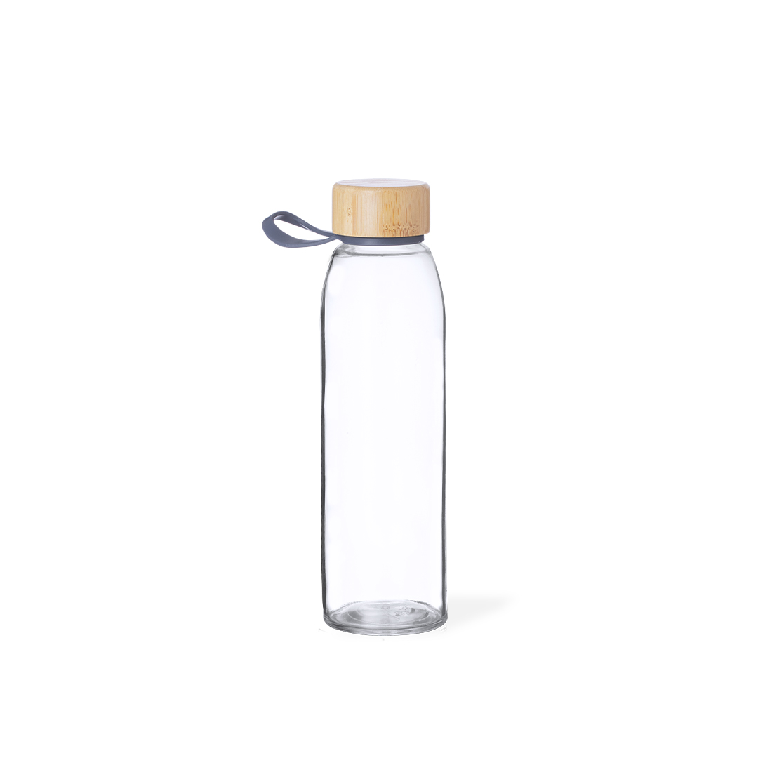 Glasflaske med bambuslåg og silikonestrop 500 ml - Badgeland