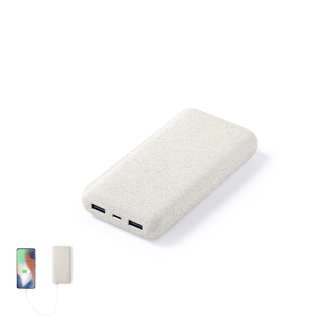 Ekstra kraftig powerbank med overflade af hvedehalm 20000 mAh - Badgeland