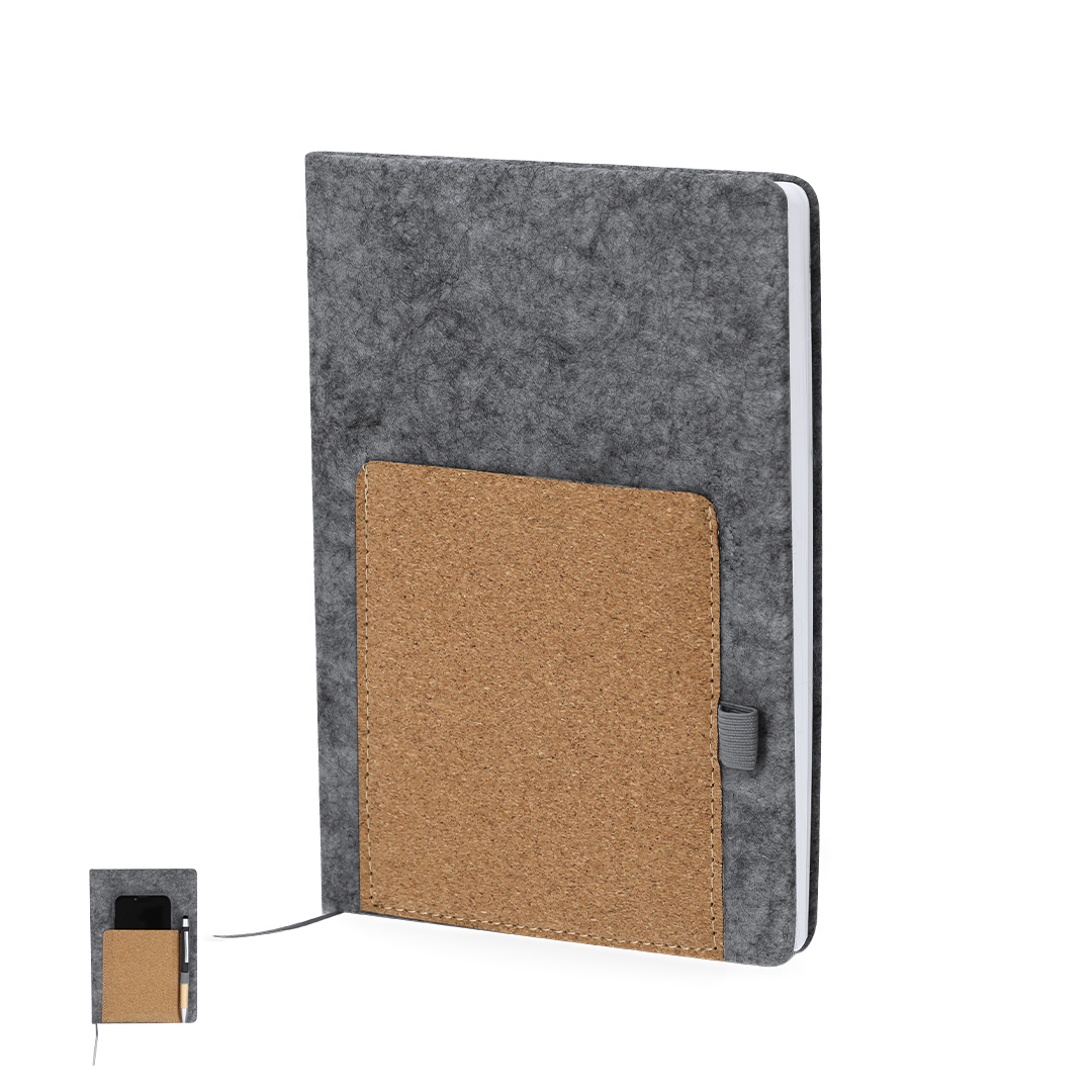 Notesbog af RPET filt med kork lomme og pen holder A5 - Badgeland