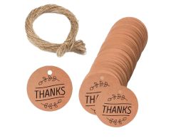 Thanks runde kraft papir hang tag med jutesnor, 100 stk, Ø30 mm