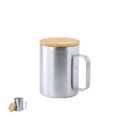 Metal krus med bambus låg, 350 ml
