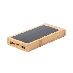 Trådløs bambus powerbank med solcelle 10.000 mAh