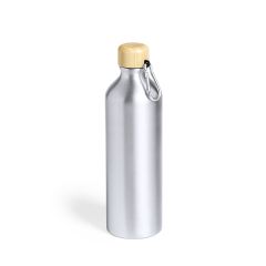 Stor aluminium flaske med bambus låg og karabinhage, 800 ml