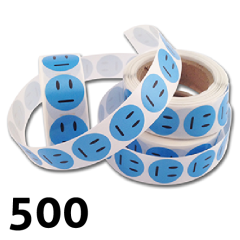 500 stk. Neutral smiley klistermærker på rulle blå 2 cm