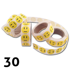 30 stk. Neutral smiley klistermærker på rulle gule 2 cm