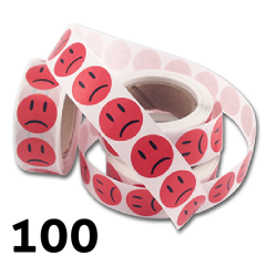 100 stk. Sur smiley klistermærke på rulle røde 2 cm. 