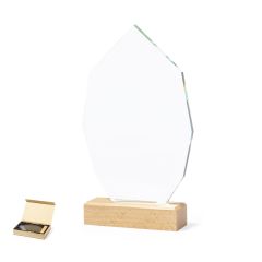 Glas plakette med bund af træ