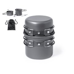 Frilufts grydesæt af rustfrit stål med bestik