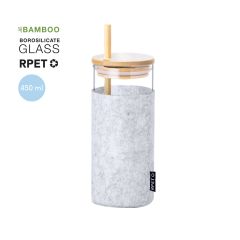 Drikkeglas med RPET filt sleeve, bambus låg og sugerør 450 ml
