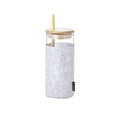 Drikkeglas med RPET filt sleeve, bambus låg og sugerør 450 ml