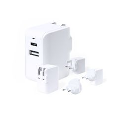 Hvid rejse adapter med USB og Type-C outlet
