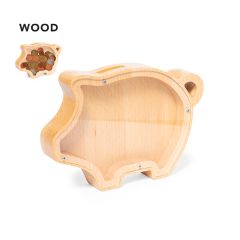 Sparegris af træ med side i glas - tryk mulighed