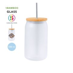 Drikkekrus med bambuslåg og metal sugerør 400 ml