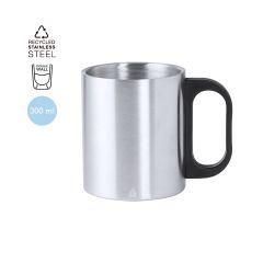 Krus med dobbeltvæg i genanvendt rustfrit stål og plastik hank 300 ml