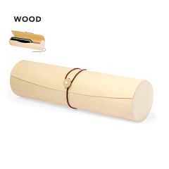 Rundt træ rør til vinflaske med snorelukning og mulighed for logo
