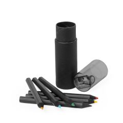 6 farveblyanter i genbrugt pap cylinder form