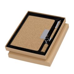 Gavesæt med A5 notesbog 16 GB USB nøglering og kuglepen i kork (Afgiftspligtig)