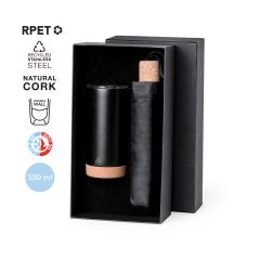Gavesæt med taske paraply med kork håndtag og termokrus 550 ml