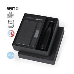 Gavesæt med med termoflaske, notesbog og kuglepen af genbrugte materiale