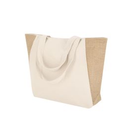 Shopper taske af bomuld og jute med lange hanke 360 g/m2