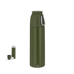Termoflaske med karabinhage og krus i genbrugt stål 500 ml