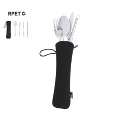 Bestiksæt af rustfri stål med 5 dele inklusiv RPET soft shell etui