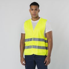 RPET polyester gul refleks vest med velcro - Til voksne