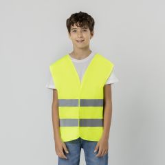 RPET polyester refleks vest til børn i gul genanvendt plast