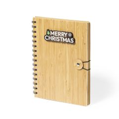 Notesbog af bambus med "Merry Christmas" skilt, A5