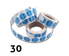 30 stk. Blå Glade smiley klistermærker 2 cm