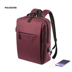 Polyester rygsæk med indvendig laptop lomme og udvendig USB opladning