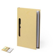 Notesbog med ugedage i genanvendt pap, inkl. kuglepen og sticky notes