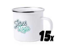15 emaljekrus med logo - metalkant