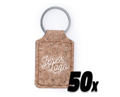 50 Kork nøgleringe rektangulære - med eget logo