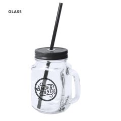 Glaskrus med låg og sugerør 500 ml