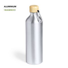 Stor aluminium flaske med bambus låg og karabinhage, 800 ml