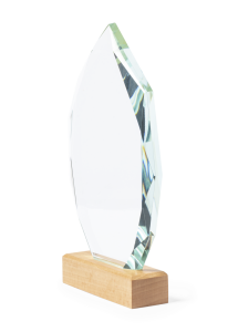 Glas plakette med bund af træ