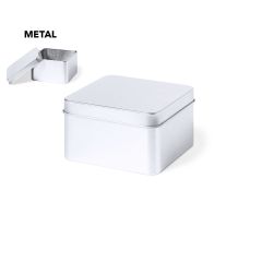 Lille kvadratisk tin æske med mulighed for tryk