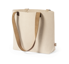 Filt taske med brun kunstig læder hank, genanvendt materiale