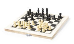 Træ skakspil i æske med metallås