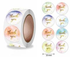 Thank you klistermærker, 8 slags, 500 stk, 25mm
