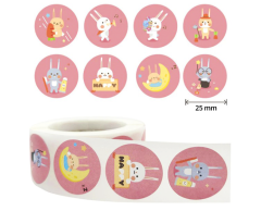 Lyserøde kanin klistermærker til børn, 500 stk, 25mm.