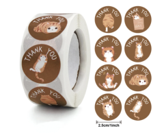 “Thank you” - Katte Klistermærker på rulle, 500 stk, 25mm