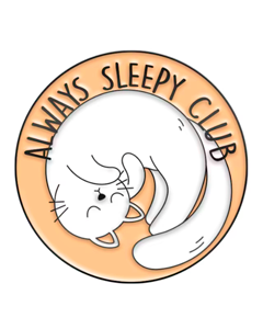 Always sleepy club hvid kat pin