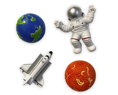 Astronaut og rumfart 3D magneter - Pakke med 4 stk, 45-65mm
