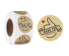 “Thank you for your support” klistermærker på rulle, 500 stk, 25mm