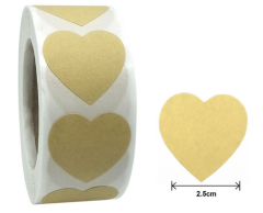 Kraftpapir hjerte etiketter på rulle, 25mm, 500 stk