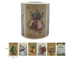 Til og fra kort jule klistermærker på rulle, 6 motiver, 250 stk, 75x50