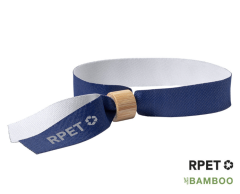 Blå RPET event armbånd med bambuslås - uden tryk