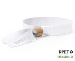 Hvid RPET event armbånd med bambuslås - uden tryk
